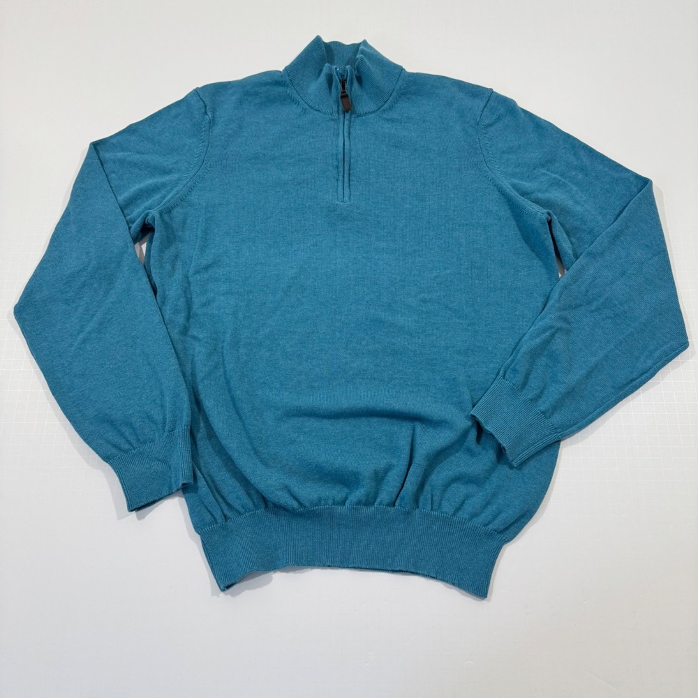 Jos. A. Bank Quarter Zip Sweater Mens M Blue Pima Cotton Tailored Fit
